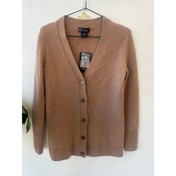 C by Bloomingdale's Sweater SMALL Camel 100% Cashmere Cardigan $188.00 - Picture 1 of 2
